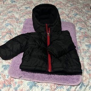 Kids Black Puffer Jacket with Red Zipper